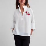 Phatbird Women's T-shirt 2025 New White Cotton Top 3/4 Sleeves Simple