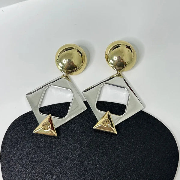 Phatbird Hyperbole Square Pendant Earrings Female Geometric Hollow Smooth Glossy Gold Silver Color