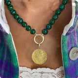 Phatbird Creative Fashion Women Horse Coin Pendant Charm Necklace Handmade Rope Knot Malachite