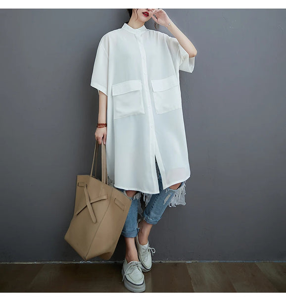 Asymmetry Lace Back Oversize Shirt