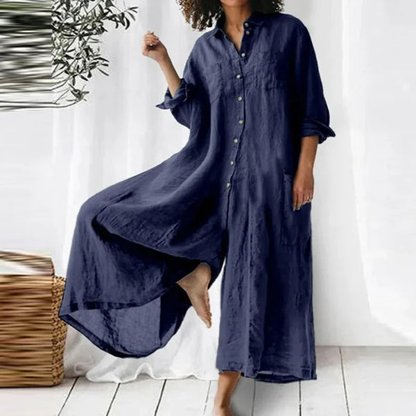 High waist Wide Leg Linen Blend Jumpsuit