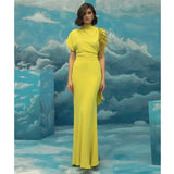 Yellow Tassel Single Rotator Sleeve Cocktail Ball Gown