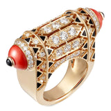 Sterling Silver Coral Carbon Diamond Coral Decorative ArtDeco Ring