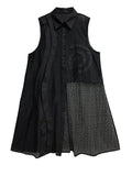 Fish-Net Sleeveless Over-Size Long Elegant Shirt Dress)