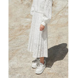 Elegant Pleated French Lace Midi Skirt