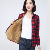 Phatbird  Winter New Women's Warm Plaid Shirt Coat Casual Fleece Velvet Plus