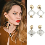 Phatbird Hyperbole Square Pendant Earrings Female Geometric Hollow Smooth Glossy Gold Silver Color