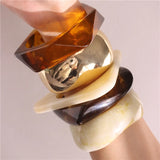 Phatbird Vintage Resin Triangle Design Wide Bangle Bracelets