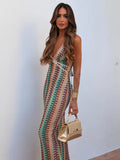 Sleeveless Backless Deep V-neck Crochet Halter Long Dresses
