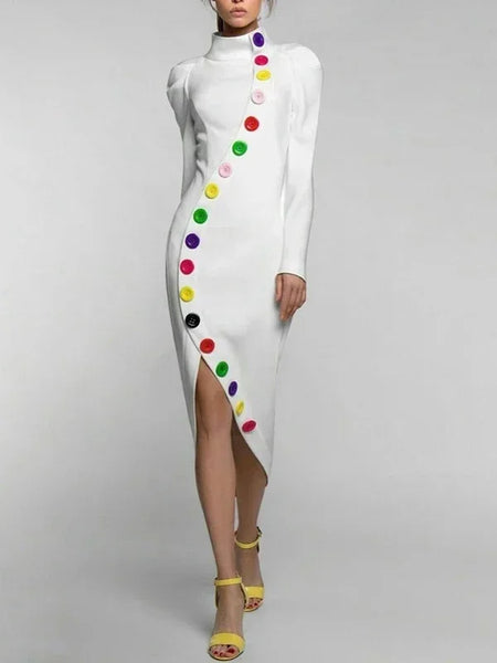 S-shape Colourful Buttoned Party Dress