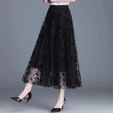 Phatbird  Women Tulle Skirt Fashion Summer Hook Floral Loose Midi Skirt
