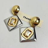 Phatbird Hyperbole Square Pendant Earrings Female Geometric Hollow Smooth Glossy Gold Silver Color