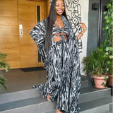 CM.YAYA Women Pants Set Print Long Loose Coats + Bra + Wide Leg Pants 3 Piece Sets with Scarf Fashion Outfits Streetwear Autumn