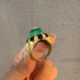 Phatbird Vintage Pumpkin Blue Crystal Rings Open Finger Jewelry Black Dripping Oil Halloween