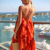 Phatbird Floral Maxi Dress Loose Pleated Hem Halter Robes Sleeveless