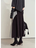 Two-toned Pleated Elastic Waist Midi Skirt