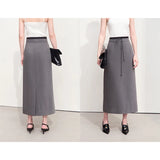 Contrast Waist Detail Midi Skirt with Side Pockets and Belt