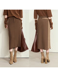 Irregular Side Contrast Skirt with slit for Elegant Women