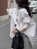 Oversized Lantern Sleeve Cotton Button-Up Shirt