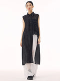 Fish-Net Sleeveless Over-Size Long Elegant Shirt Dress)