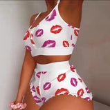 2 Pieces Lip Print Pyjama Shorts Camisole Loungewear