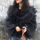Black Elegant Patchwork Ruffles Chiffon Blouse