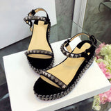 Black Suede High Espadrille Wedges Sandals