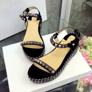 Black Suede High Espadrille Wedges Sandals