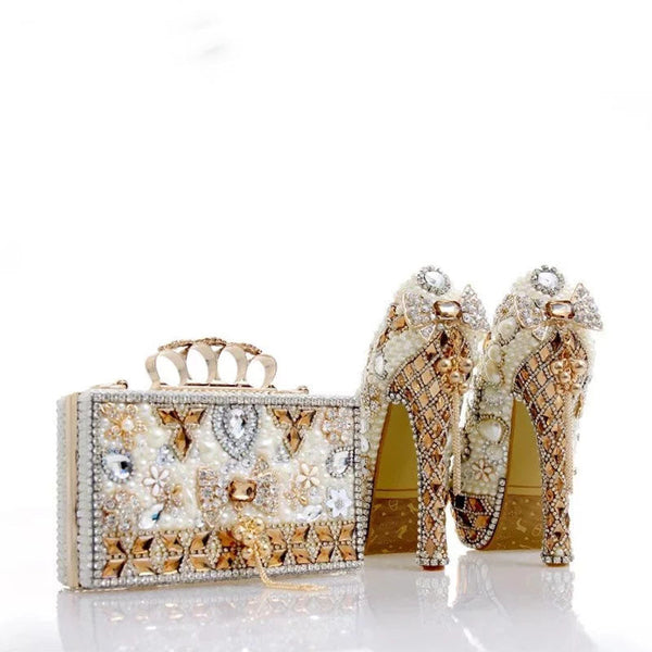 New Luxury Pearl Crystal Purse with Shoe