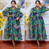 Green Base Organza Floral Gown with Belt