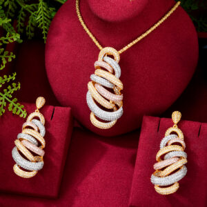 Tri-Colour 2PCS Big Pendant Necklace Earrings