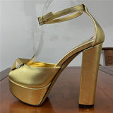 Gold High Platform Chunky Heel Modern Sandals