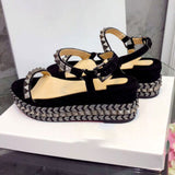 Black Suede High Espadrille Wedges Sandals