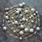 Extra Long Freshwater Pearl & Crystal Station Necklace