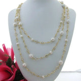 Extra Long Freshwater Pearl & Crystal Station Necklace