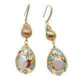 Phatbird natural Cultured White Pearl Teardrop Shape Blue Earrings