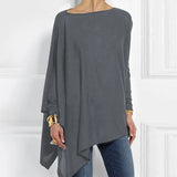Phatbird irregular hem cotton blouse with round neck and long sleeves - view 2