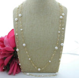 Extra Long Freshwater Pearl & Crystal Station Necklace