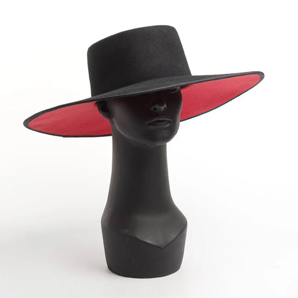 Phatbird Classical Unisex Wide Brim Splice Two Tone Wool Fedora Winter Warm Wide Brim Women Hats