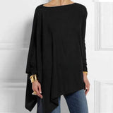 Phatbird irregular hem cotton blouse with round neck and long sleeves