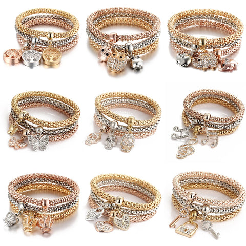 Tri-Colour Elastic Bracelets with Charms