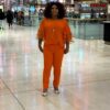 Phatbird Powdered Orange Tiered Bell Sleeve Top & Pencil Trouser Set