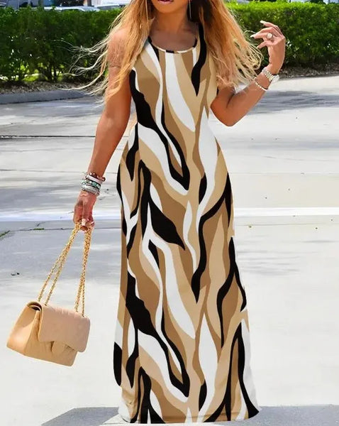 Print Long Sleeveless Dress