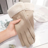 Plush Trim Suede-Look Gloves