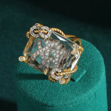 Phatbird Vintage Luxury Gold-Plated Crystal Claw-Set Ring