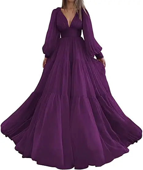 Tulle Princess V-Neck Gown