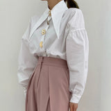 Phatbird puff sleeve shirt with pointed turn down collar - view 9