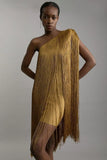 Phatbird Sleeveless Slanted Neck Tassel Dress