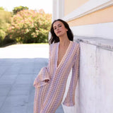 Phatbird crochet stripe maxi dress with deep V neck and flared sleeves - view 4