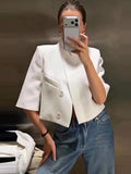 Phatbird cropped blazer with structured shoulder and stand collar - view 2